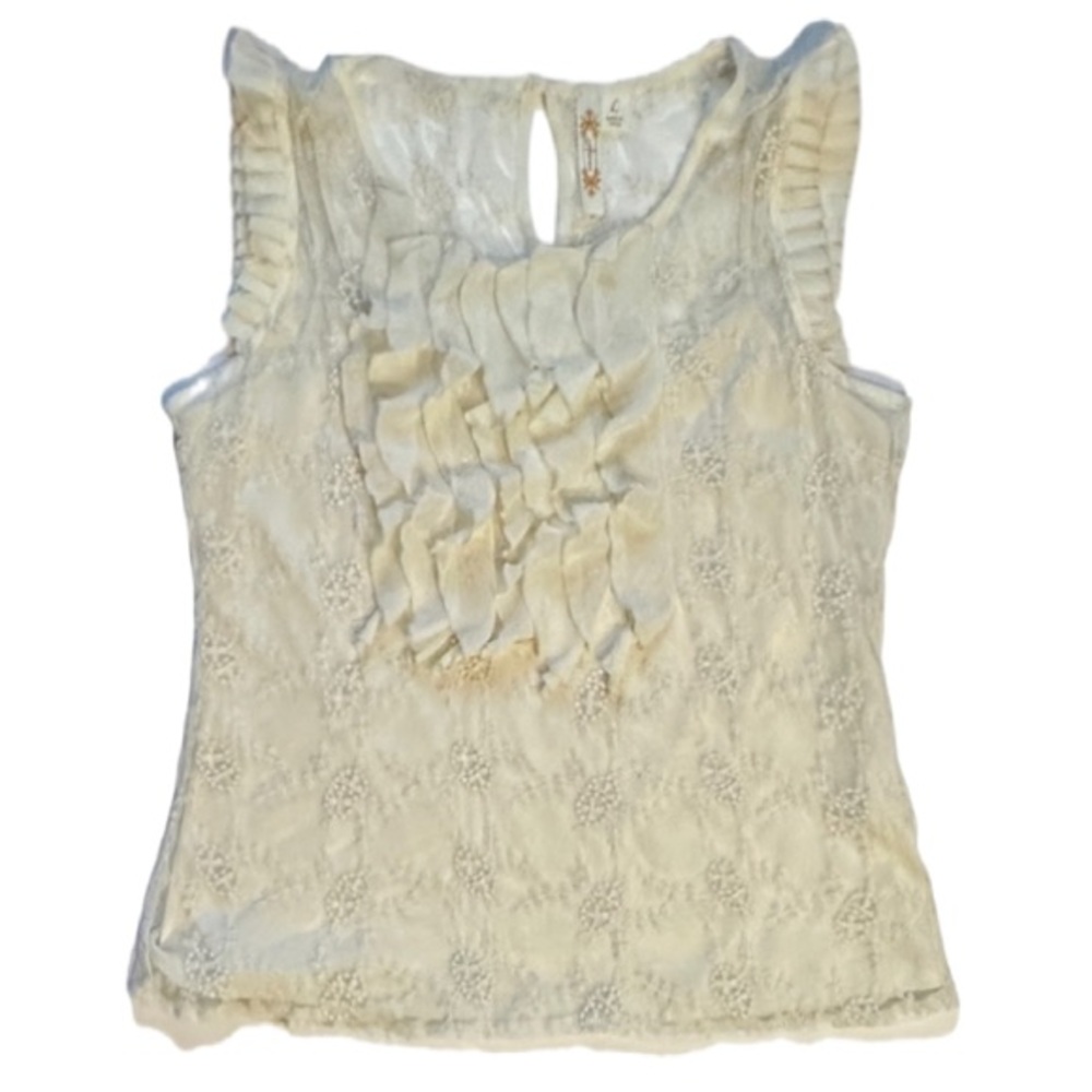 ADIVA | Women’s Lace Sheer White Cream Sleeveless Tank Top Shirt Blouse SZ L